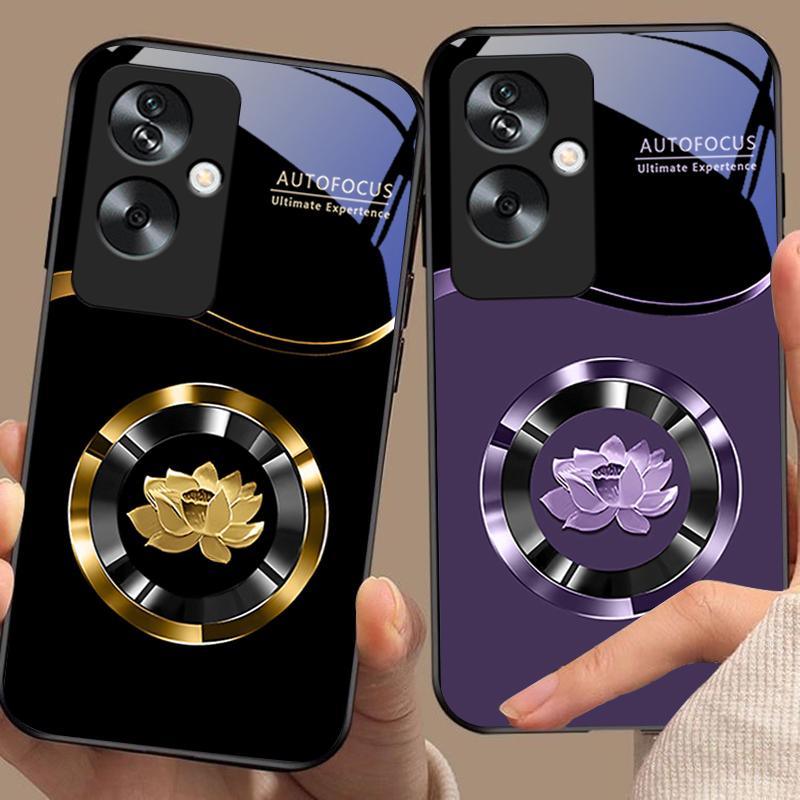 Kreis Lotus Gold Für Oppo A79 5G 58 78 74 60 4G Reno 11F Realme GT 6 11 Note 50 10 C55 X2 Gehärtetes Glas Schwarz Handyhülle