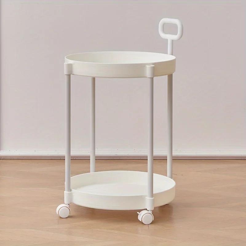 2-Tier Elegant Side Table with Wheels Trolley Table In Living Room Simple Sofa Table with Handle Easy To Move Coffee Table