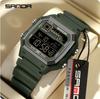SANDA 6196 Relógio Digital Masculino Pulseira de Silicone Quadrado Eletrônico LED Alarme Contagem Regressiva Tempo Duplo À Prova d'Água Esportivo Casual
