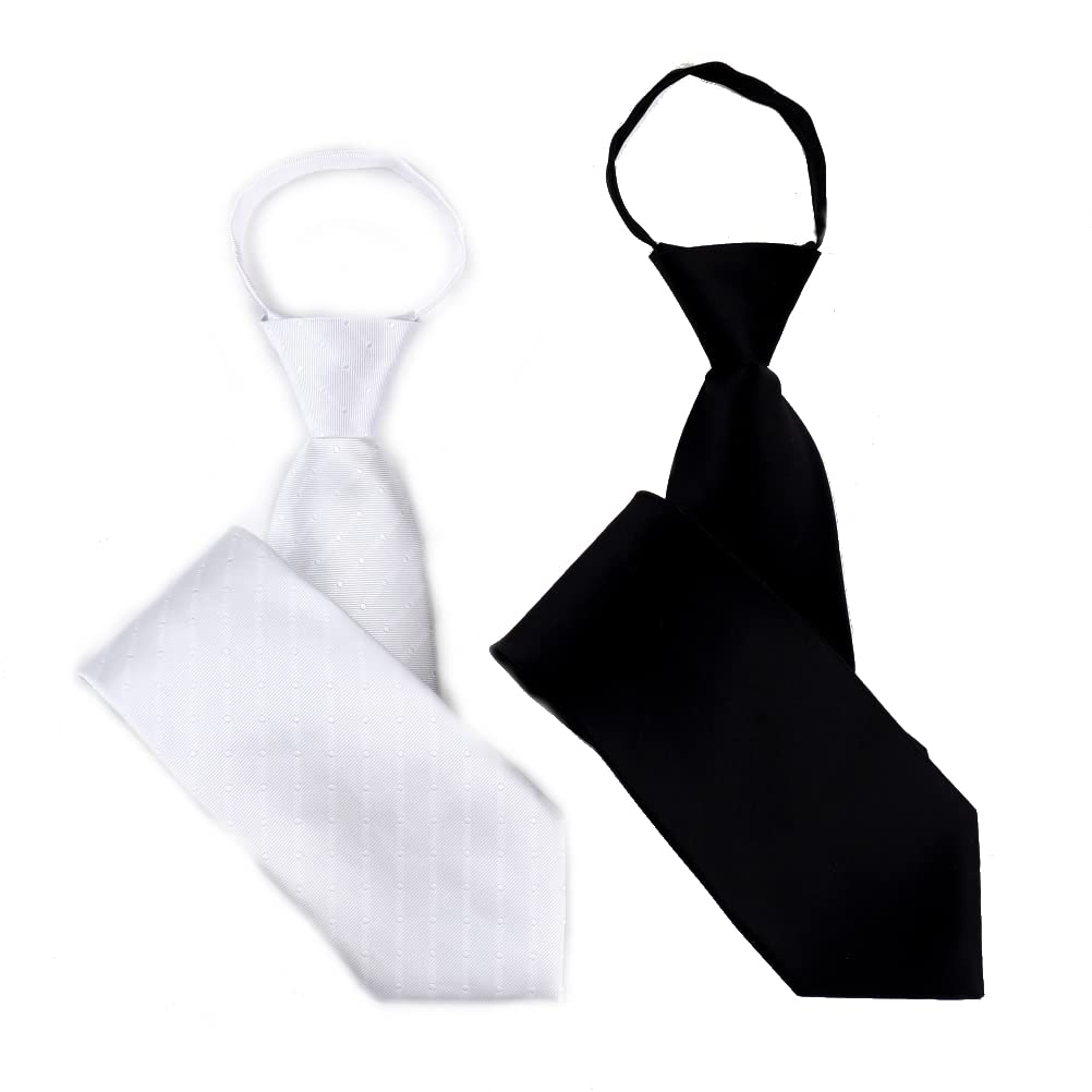 [CUFFSMANIA] Formal Tie Set (Black and White) - Polka Dot and Black - Easy One-Touch Zipper Tie