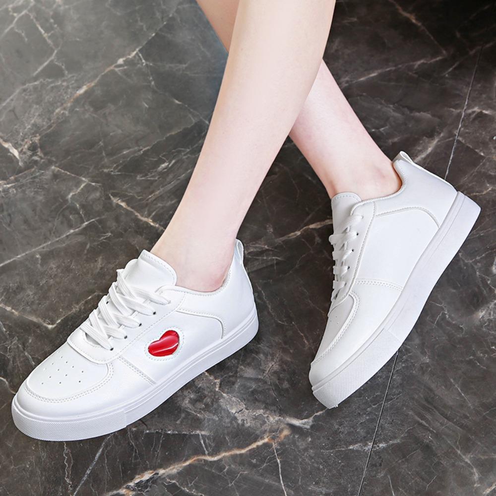 Spring Autumn Pure White Casual Sports Shoes Breathable Round Toe Lace Up Women's Casual Comfortbale Flat Sneakers