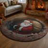 Christmas Santa Workshop 3D Printed Rug Cozy Holiday Illusion Carpet Santa and Elves Floor Mat Christmas Living Room Decor