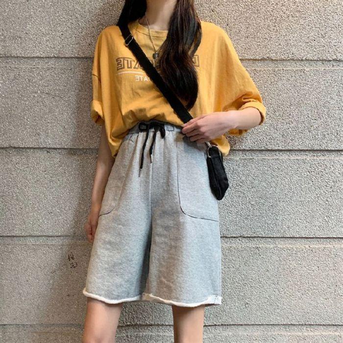 

Новые студенческие тонкие широкие брюки, свободные, повседневные, универсальные, спортивные, шорты, брюки большого размера с застежкой на пять точек 2XL