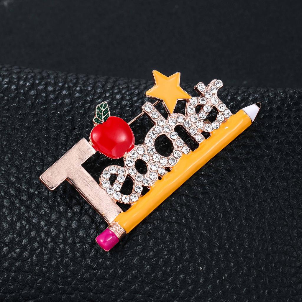Weiman New Arrival Enameled Beautiful School Pencil Teacher Design Brooches Zinc Alloy Brooch Pins Rhinestones for Party Wedding