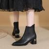 New French Short Boots Women's Spring and Autumn British Style Thick Heel Pointed Middle Heel Leather Boots
