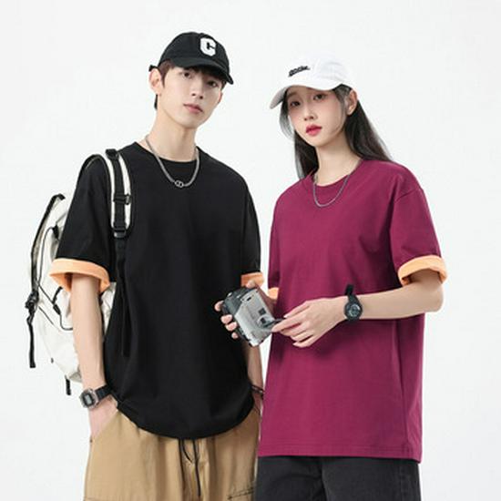 Unisex Retro Letter Embossed Cotton Short-Sleeve T-Shirt