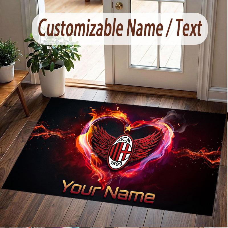 Custom Rug AC Milan Pattern Print Name Text Soft Non‑Slip Floor Carpet for Home Indoor Decoration