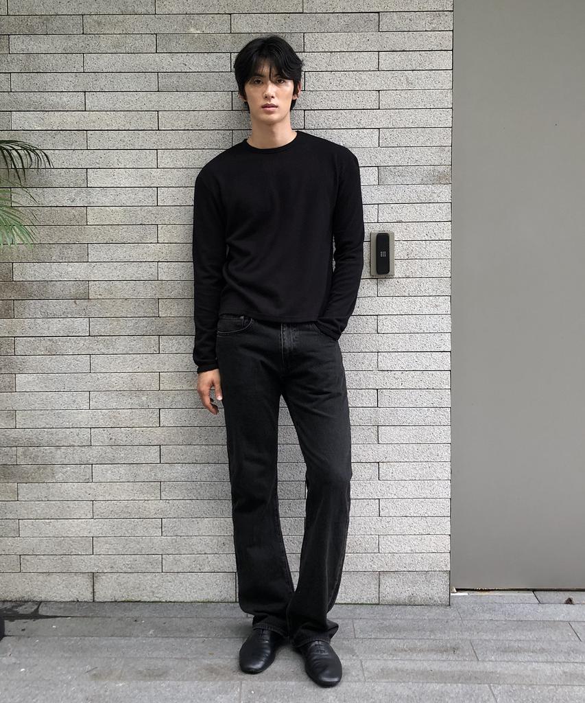 THEY Semi-Crop Ribbed Long Sleeve Round T-Shirt_5 Color