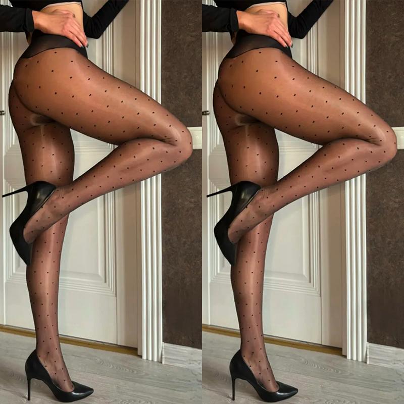 Sexy Seamless Crotch Tights For Women Elastic Waist Polka Dot Pantyhose Summer Thin Stockings Trendy Clubwear