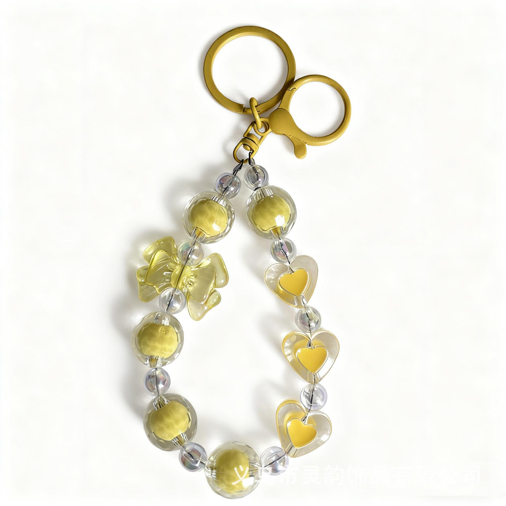 Handmade Bowknot Heart Beaded Phone Lanyard Keychain Pendant A жёлтый