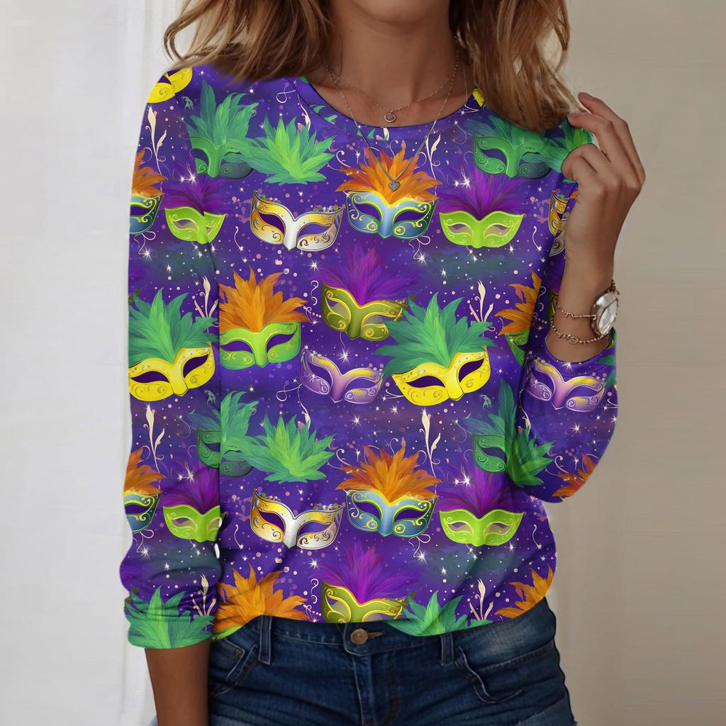 Langarmshirts für Damen, niedlicher Aufdruck, Grafik-T-Shirts, Blusen, lässig, Übergröße, Basic-Tops, Pullover