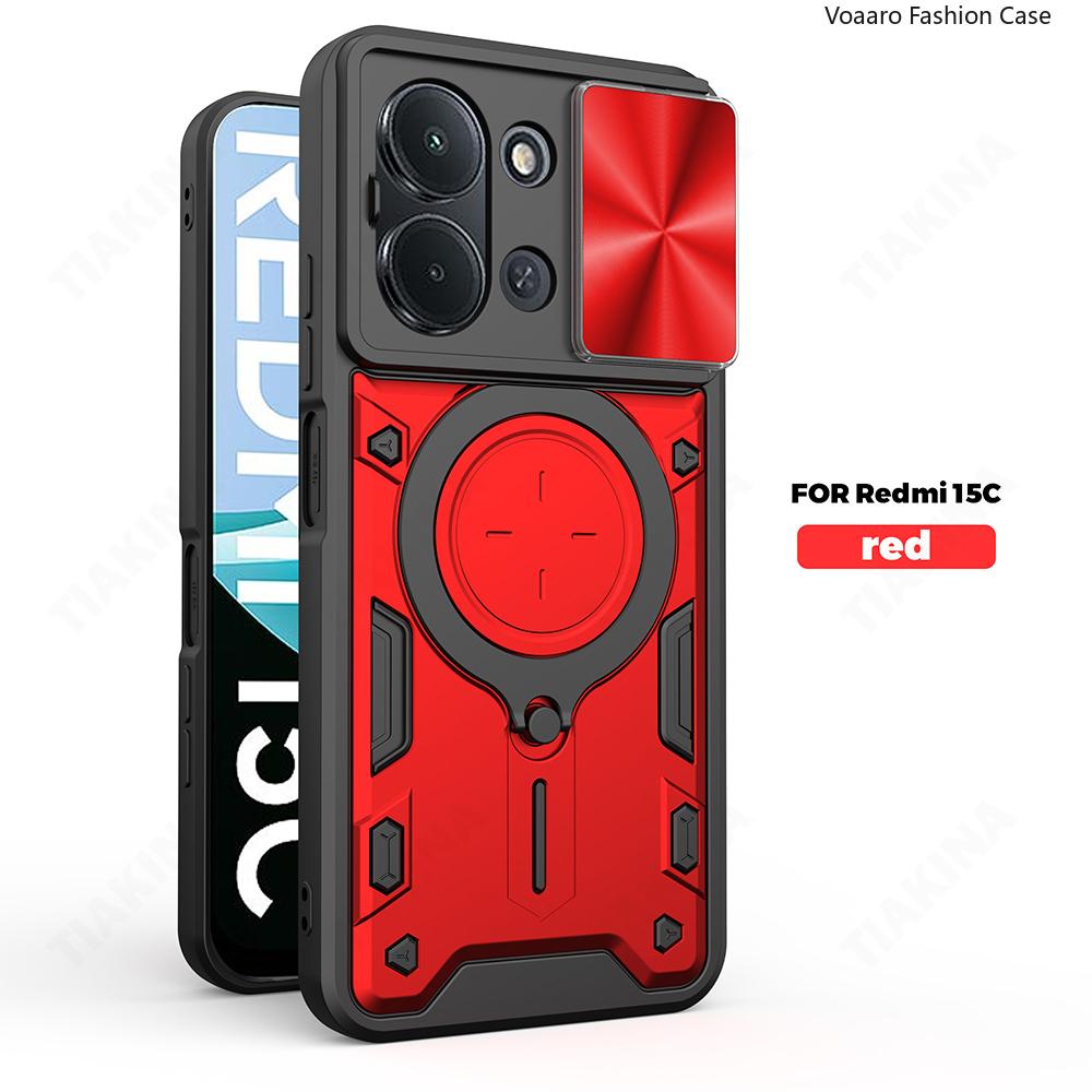 Slide Lens Armor Funda for Xiaomi Redmi 15C 171mm Case for Redmi 15C EU 173mm Case Magnetic Ring Stand Holder Cover Back Capa