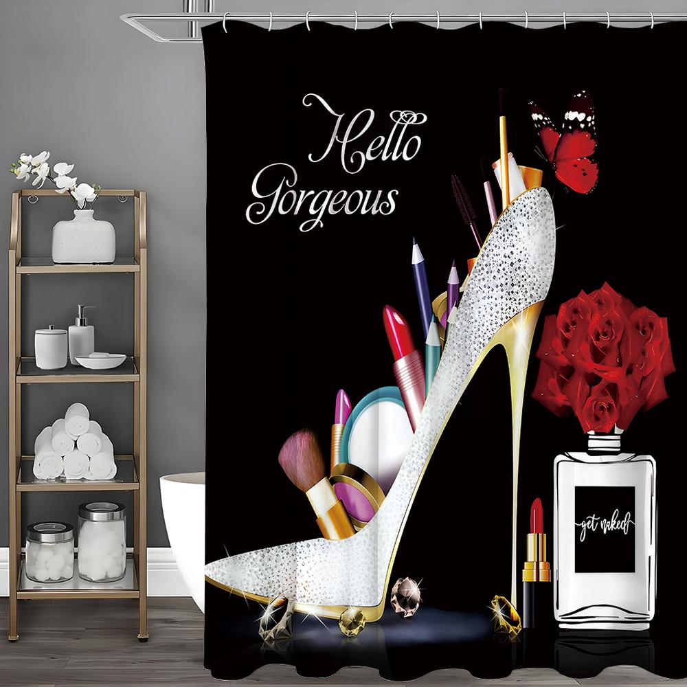 

Серебряные каблуки Косметическая Цветочная Парфюмированная Шторка для душа, Декоративная шторка для душа для ванной комнаты, Водонепроницаемая шторка для душа с крючками 90*180cm