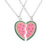 2 Stück/Set Süßes Sommer-Wassermelonen-Muster Herz-Puzzle Beste Freunde Halskette BFF Schmuck Für Frauen Mädchen Freundschaftsgeschenk