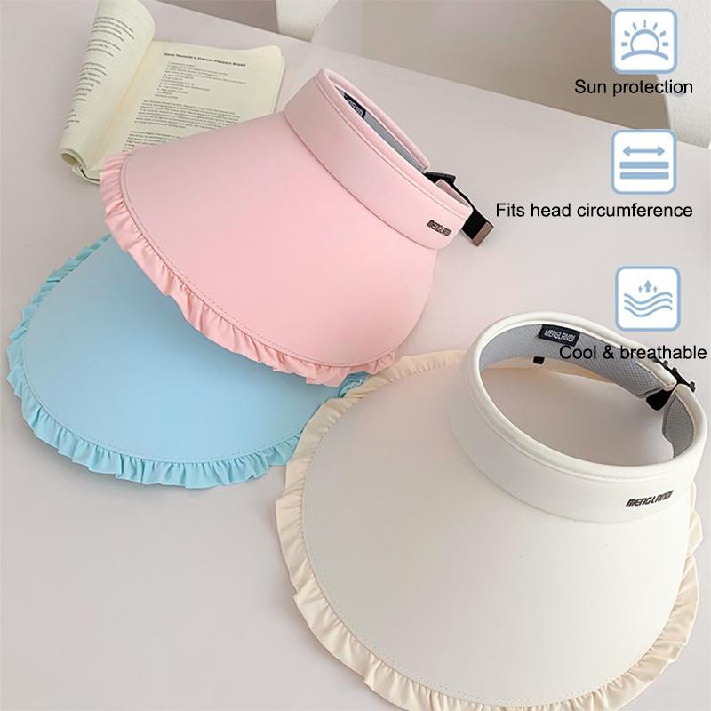 Sweetheart Ice Silk Wide-Brim Lace Sun Hat Breathable Open-Crown Visor With Uv Protection For Travel