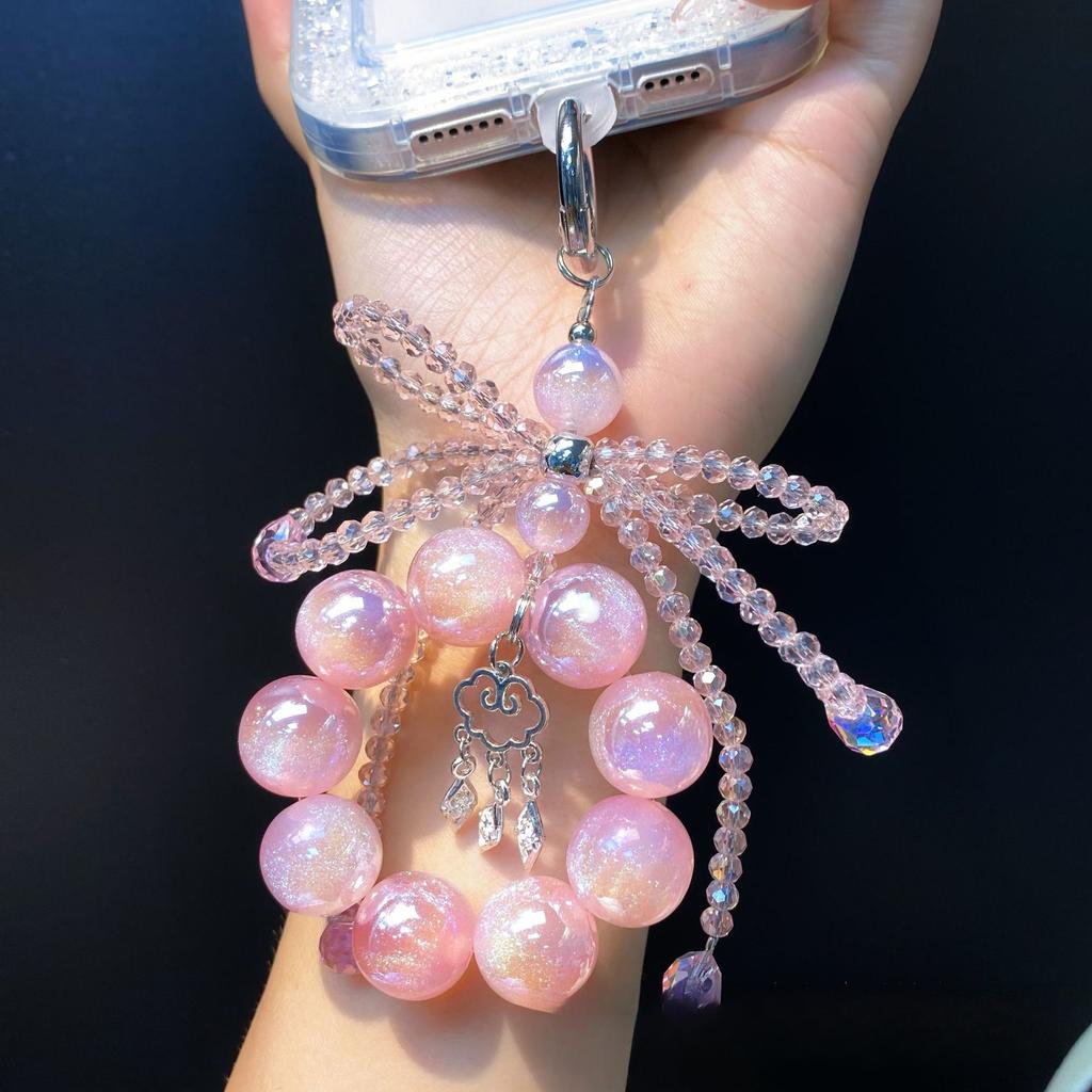 Crystal Bowknot Phone Pendant Alloy Cloud Charm Pendant Colorful Bead Phone Chain Beaded Bag Pendant for Women Wholesale
