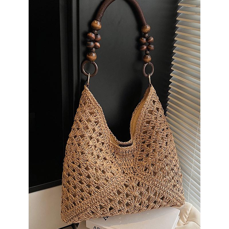 Women's Large Summer Seaside Vacation Tote - Woven Single Shoulder Bag for Commute and Fashion