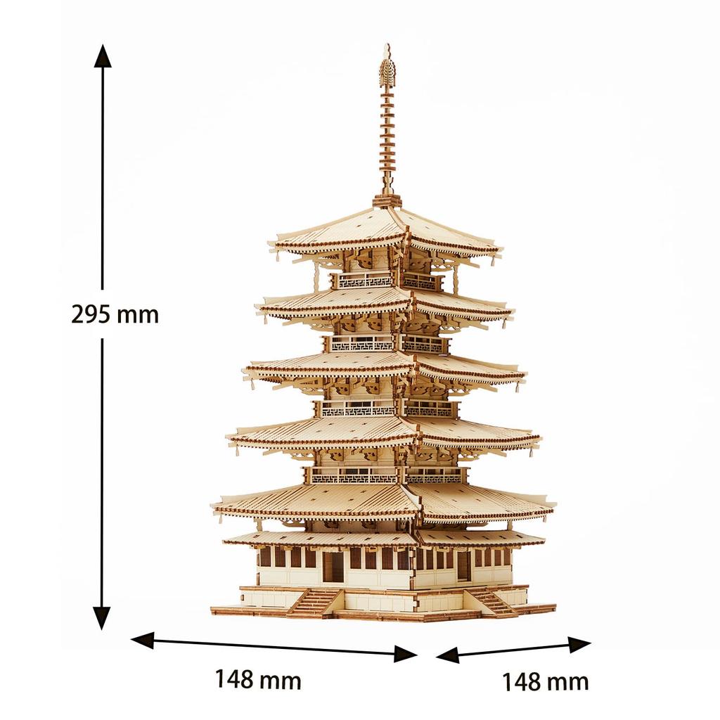 ki-gu-mi Five-Storied Pagoda - A wooden 3D puzzle DIY craft kit that can be enjoyed by elementary school children to adults - An educational toy for b