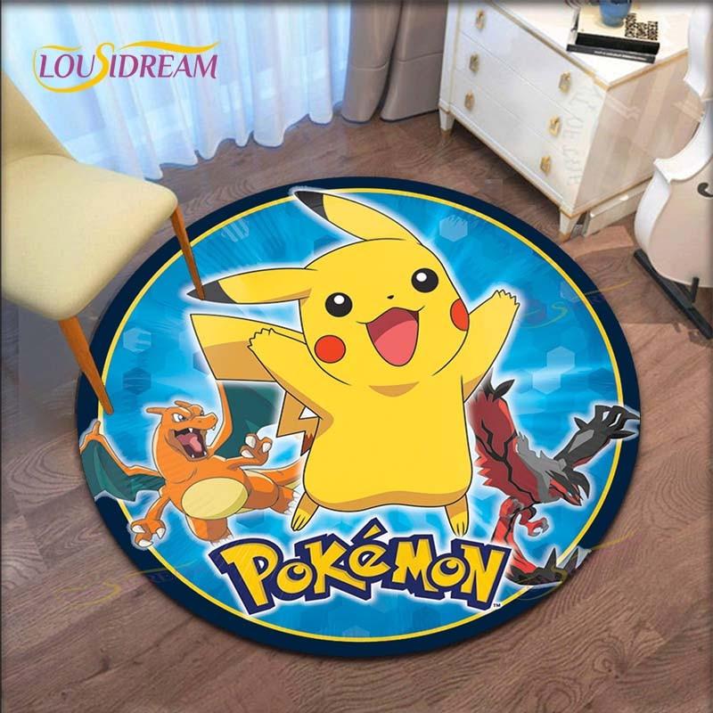 Cartoon Pokemon Runder Teppich für Wohnzimmer Teppich Bodenteppich Badematte Schlafzimmerteppich für Kinderzimmer Fußmatte