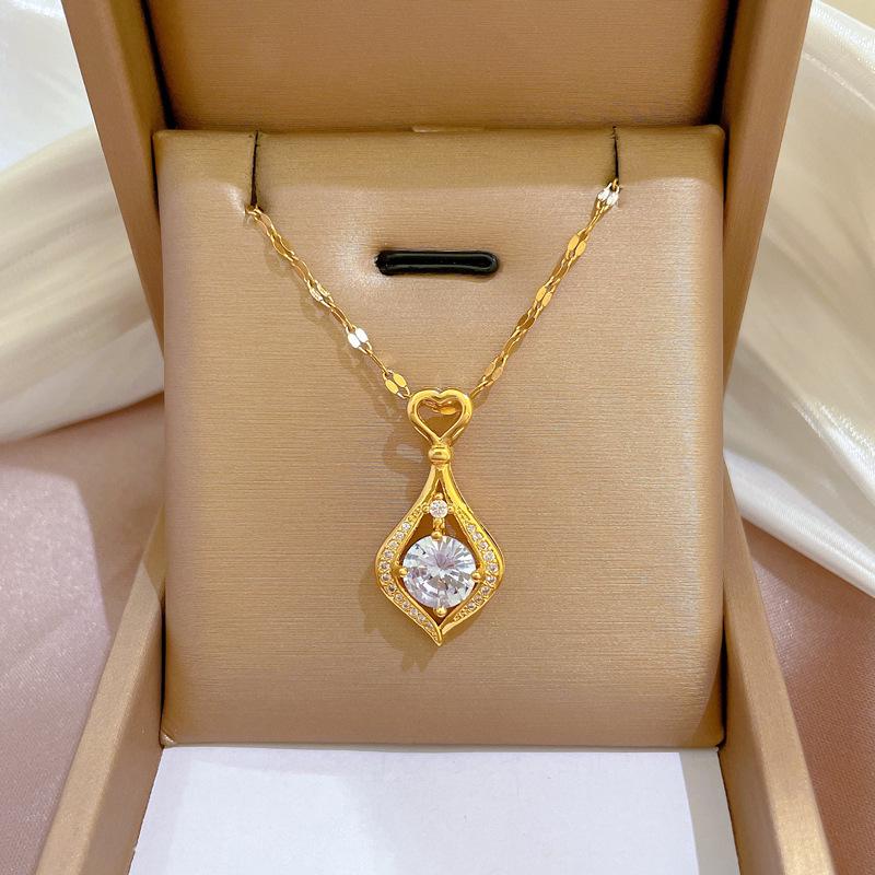 Titanium Steel Micro-Inlaid Gold Plated Women's Lucky Bead Necklace - Trendy Clavicle Chain Accessory