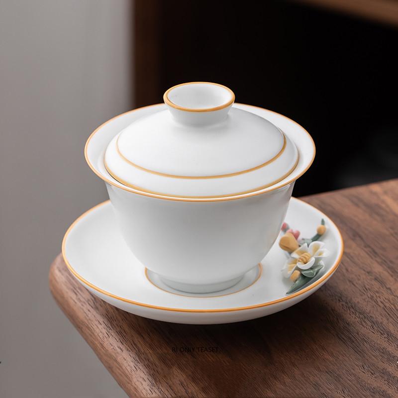 150 мл китайская высококачественная керамическая чайная чашка гайвань ручной работы с цветочным узором чайная супница дорожная чаша для чая бытовые принадлежности для чая 12.3x9.6cm   150ml