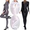 Dame Shiny Satin Glossy Silky Leotard Jumpsuit 2 Glidelås åpen byst og skritt Bodysuit Catsuit