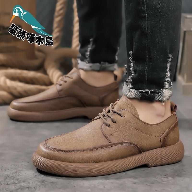 Spring New Men's Leather Shoes Retro Versatile Outdoor Casual British Leather Shoes Men's Shoes