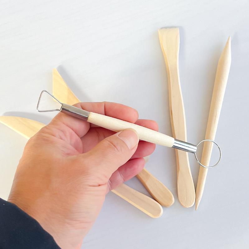 5-Piece Clay Sculpting Tools: Wooden Knives for Pottery & Polymer Clay DIY Projects.