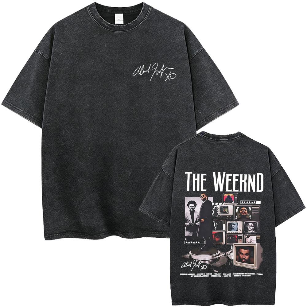 Vintage Gewaschen The Weeknd Starboy Album Grafik T-Shirt Herren Damen Hip Hop Mode Popmusik T-Shirts Männlich Lässig Baumwoll-T-Shirts