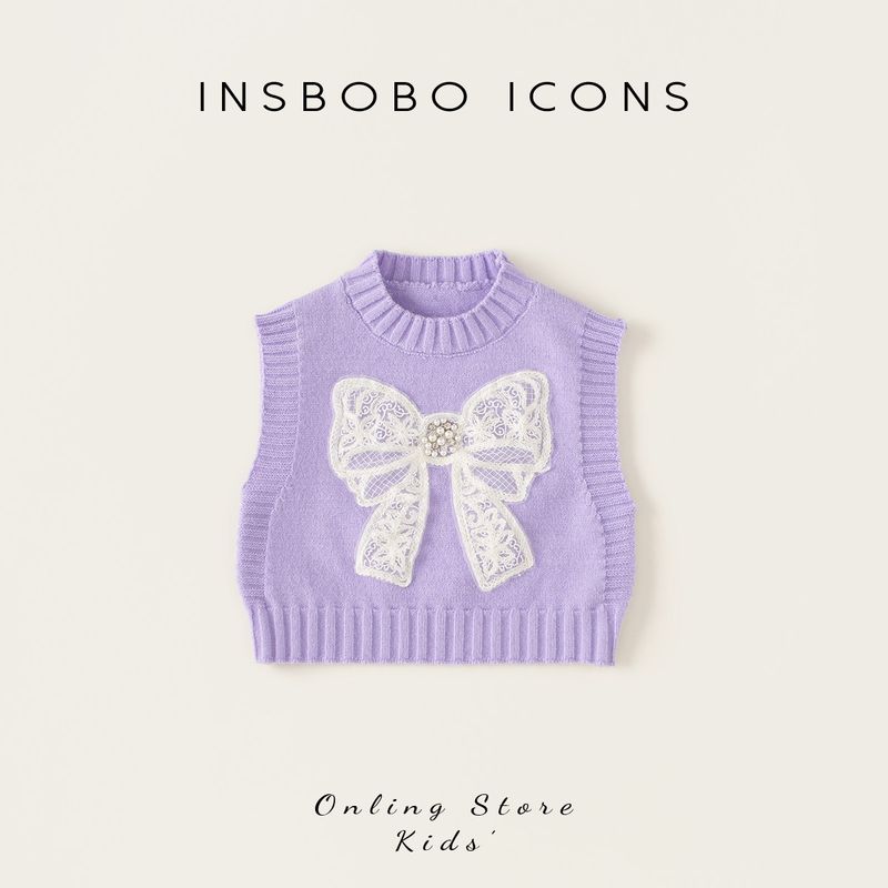 Insbobo Girls  Sweater Children s Vest 2026 New Spring and Autumn Style Girls  Knitted Vest Toddler Sweater Trendy Purple 90