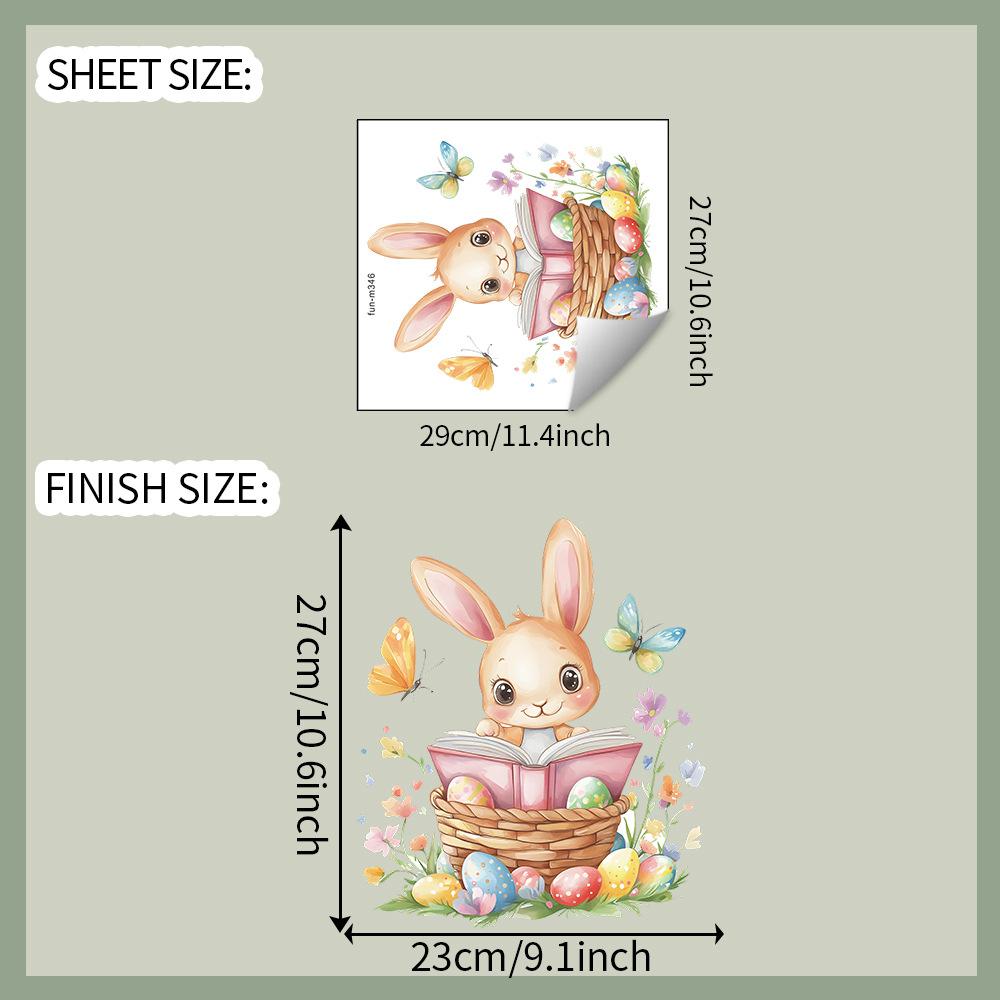 Easter Bunny, Butterflies and Colorful Eggs Toilet Seat Sticker Bathroom Decor Removable Waterproof Decal
