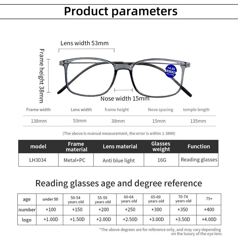 Ultralight Anti Blue Light Reading Glasses Portable Square Frame Hd Presbyopic Eyeglasses +1.0 +1.5 +2.0 +2.5 +3.0 +3.5 +4.0