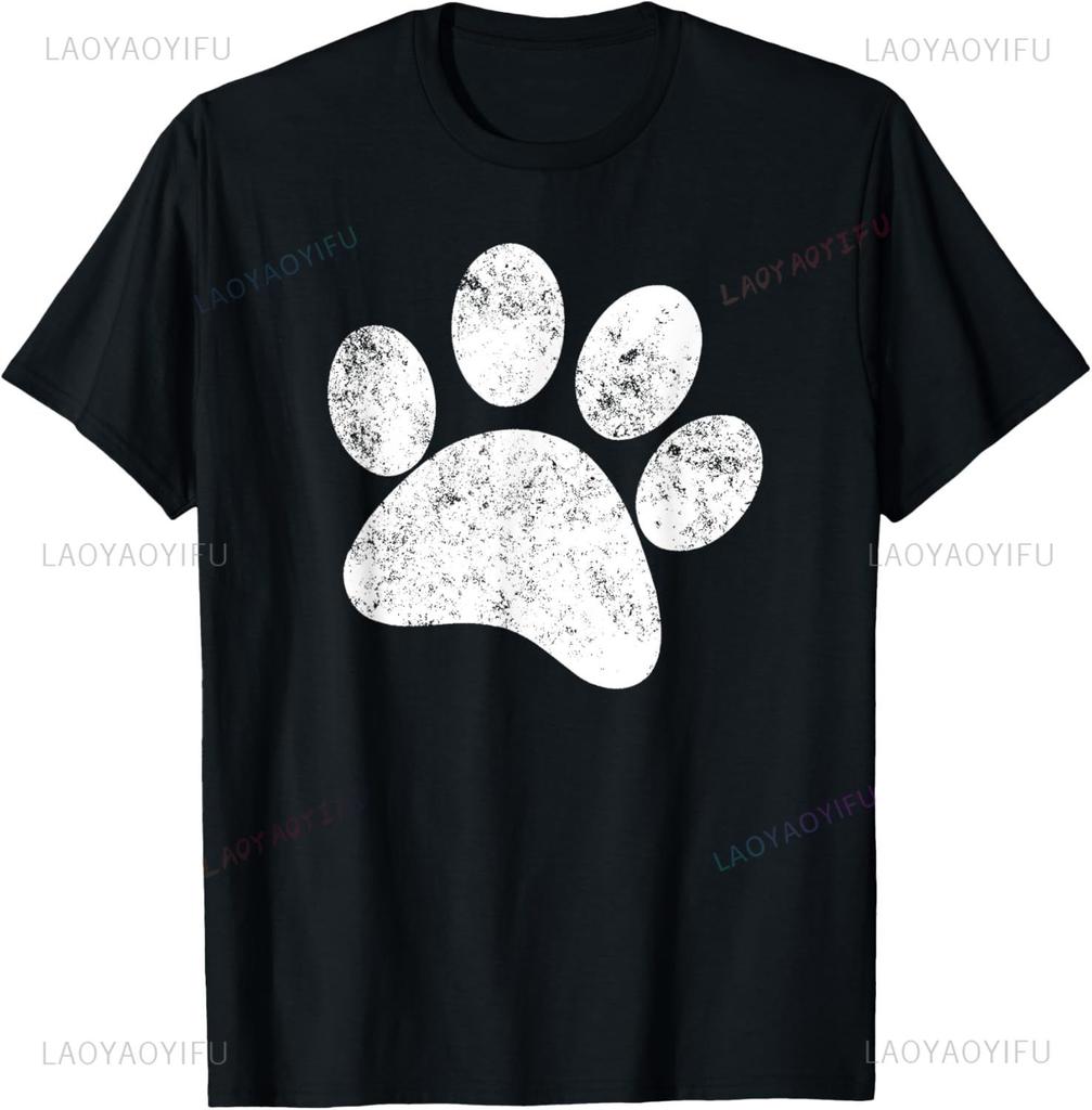 Dog Paw Print TShirt Fun Dog Pet Print Top  Cotton Men Clothing  Graphic T Shirts Camisetas Streetwear Vintage T Shirt
