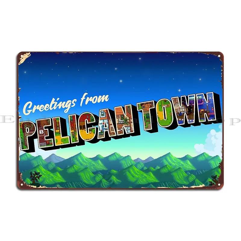 Greetings From Pelican Town Stardew Valley Retro Postcard Surik Metal Plaque Poster Living Room Cave Tin Sign Poster