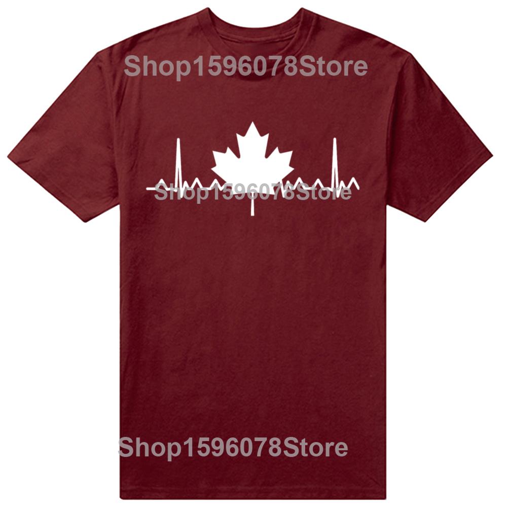 Funny Canada Maple Leaf Heartbeat T Shirts Cotton Streetwear Short Sleeve Gifts Mens Fashion Casual Loose Canadian T Shirt