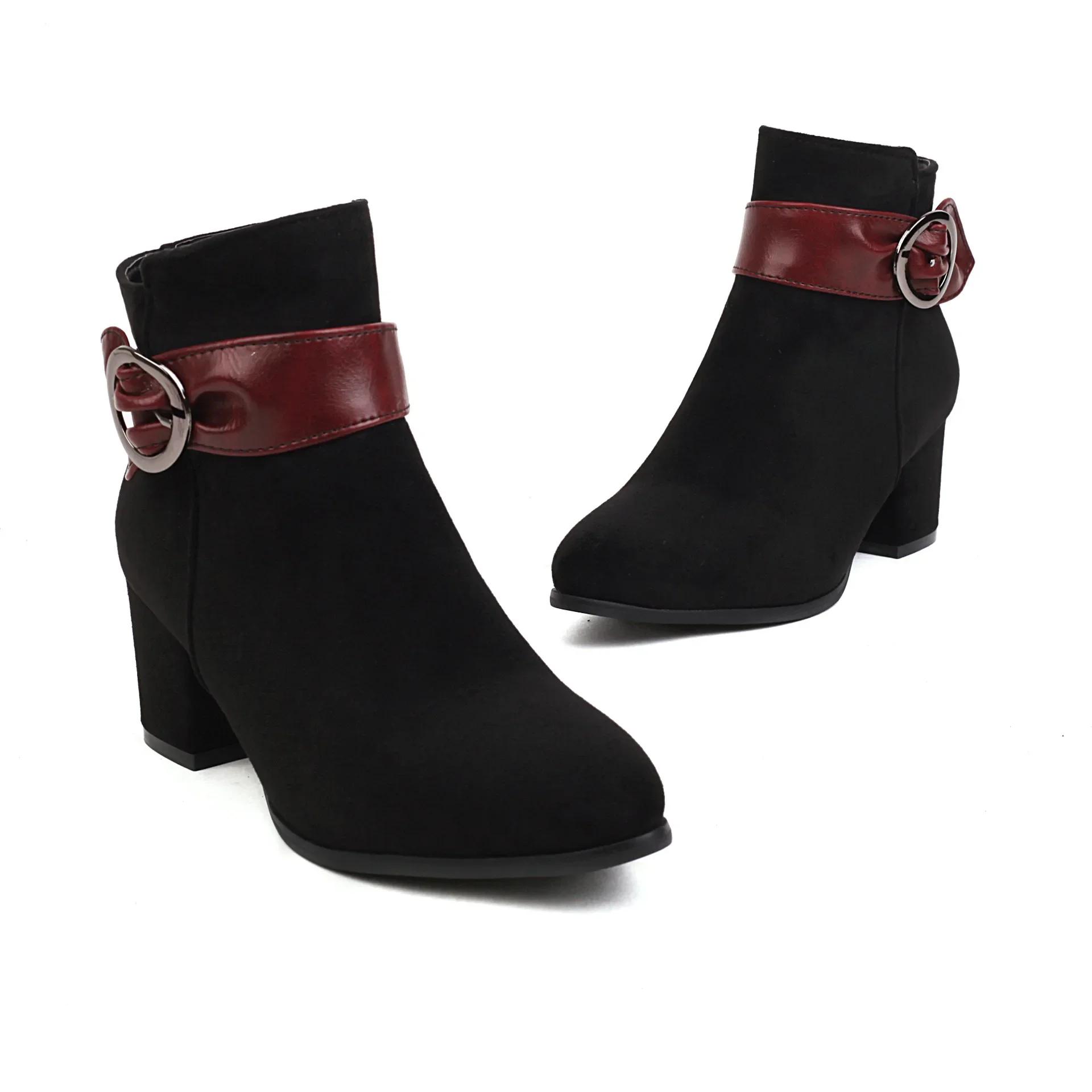 

Простые женские сапоги на высоком каблуке, новый стиль, низкие женские сапоги с боковой молнией, высококачественные туфли на высоком каблуке с резиновой подошвой для женщин 35 чёрный