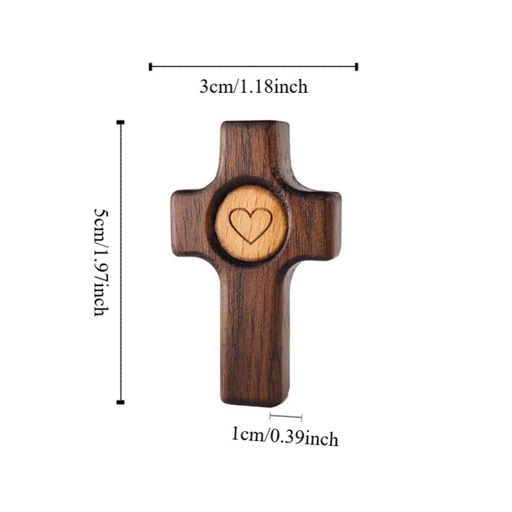 2 Piece Heart Pattern Easter Pocket Cross Black Walnut Cross Ornament Gift