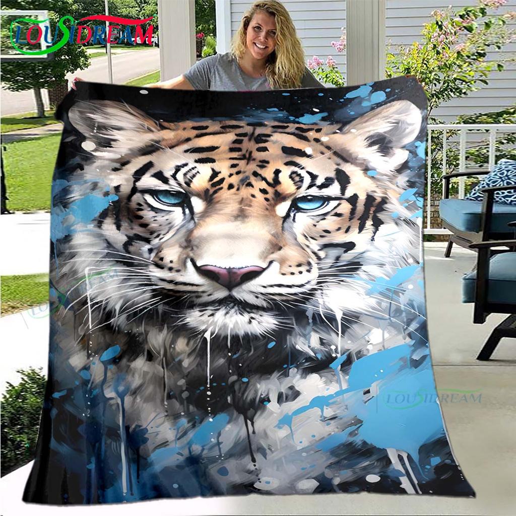 Hot Tiger Painting Print Flannel Adult and Children Blanket Sofa Bed Decoration Blanket Portable Blanket Bath Towel Gift