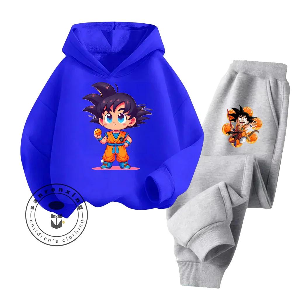 Dragon Ball Cartoon Themed Series Children Boys Girls Rich Elements Design Long Sleeve Hoodie Set Suitable for Fall Winter Wear