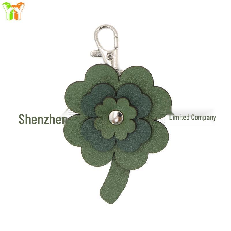 Ginkgo & Four-Leaf Clover Charm Keychain - Autumn Leaf Pendant Accessory зелёный