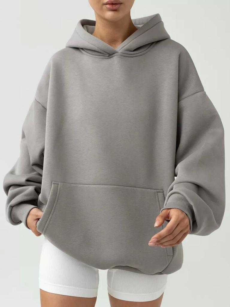 Women's Fashion Solid Color Hooded Loose Plug Sleeve Drawstring Loose Sweatshirt