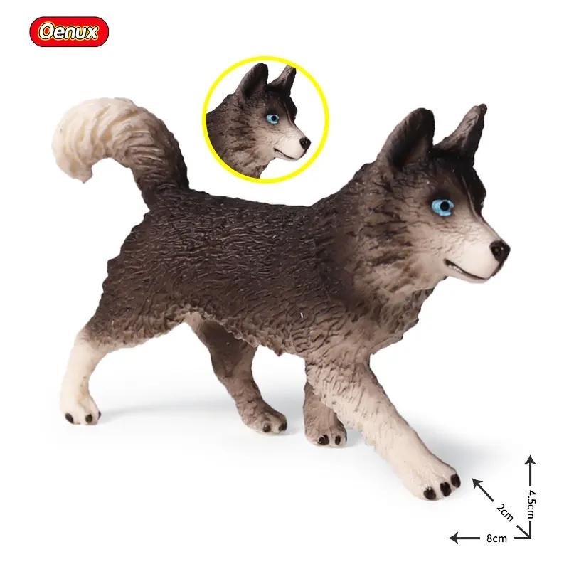 Oenux Kitty Dog Animals Model Action Figure Siamese Husky Pug Rottweiler Puppy Figurines PVC Cute Collection Toy Kids Gift