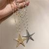 Double Layer Exaggerated Metal Big Starfish Pendant Necklace for Women Gothic Punk Crystal Beads Star Choker Y2K Party Jewelry