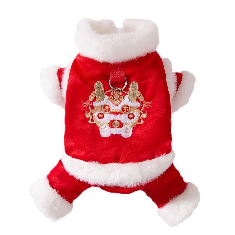 New Year's Dog Clothes Velvet Autumn and Winter Festive New Year's Greetings Four-legged Tang Clothing Small Dog Cat Chinese New Year Pet Clothing