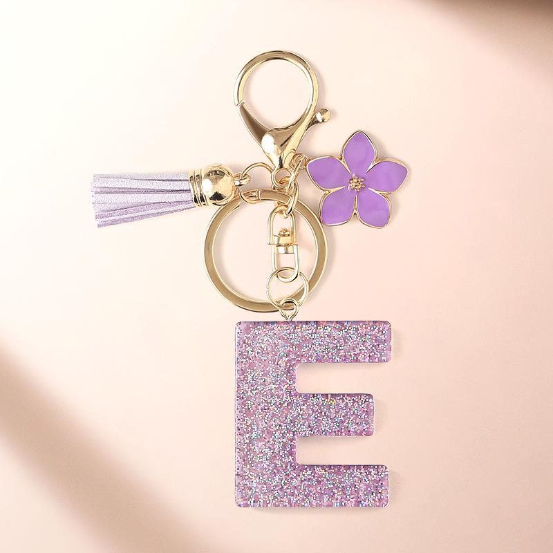 Flash Powder 26 English letters, diy, Resin keychain, purple flower, pendant, bag pendant, keychain, Christmas gift, Stocking stuffers