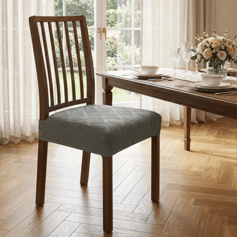 Rutschfeste Jacquard Esszimmerstuhlbezug Elastischer Abnehmbarer Sitzkissenbezug Einfarbiger Schmutzabweisender Sitzschoner Küche