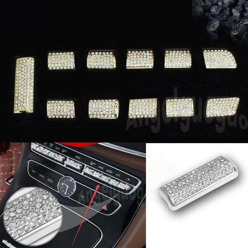 Car Center Console Button Decoration Crystal Diamond Sticker for Mercedes Benz 2016-2017 E-class W213/ 2015-2017 C-class W205