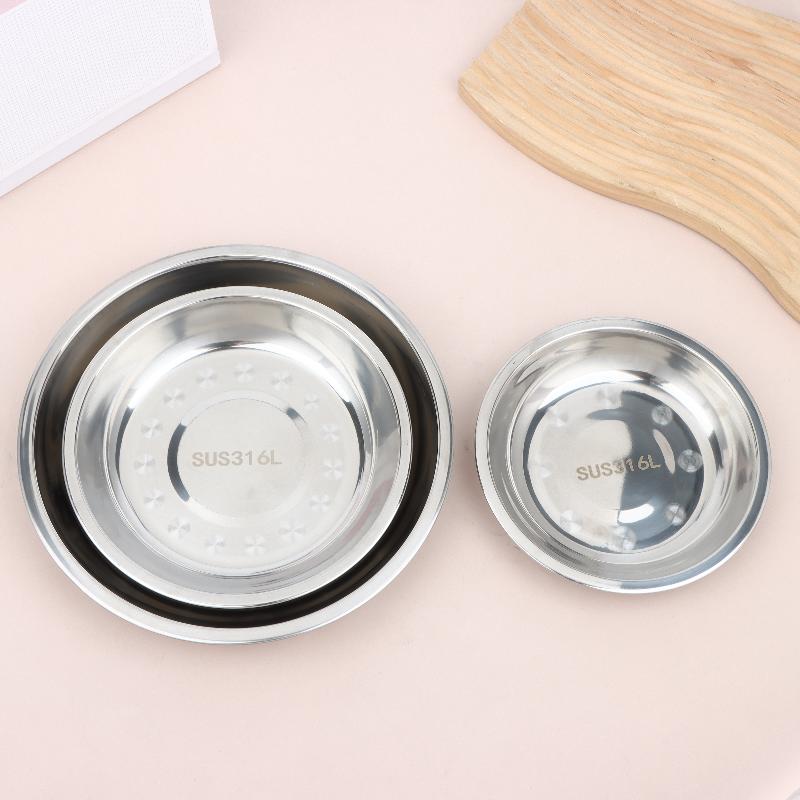 2Pcs Reusable Stainless Steel Dinner Plates Thickened Polished Round Shallow Dishes for Picnic Barbecue Use