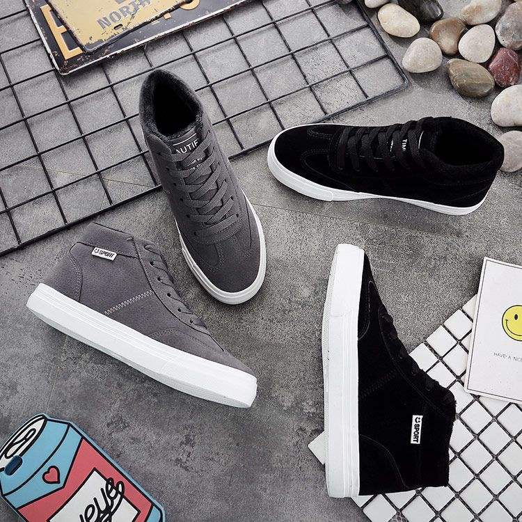 Fleece thickened high-top canvas shoes for women's winter students, Korean version of versatile flat bottom 2025 new thermal cotton shoes for women