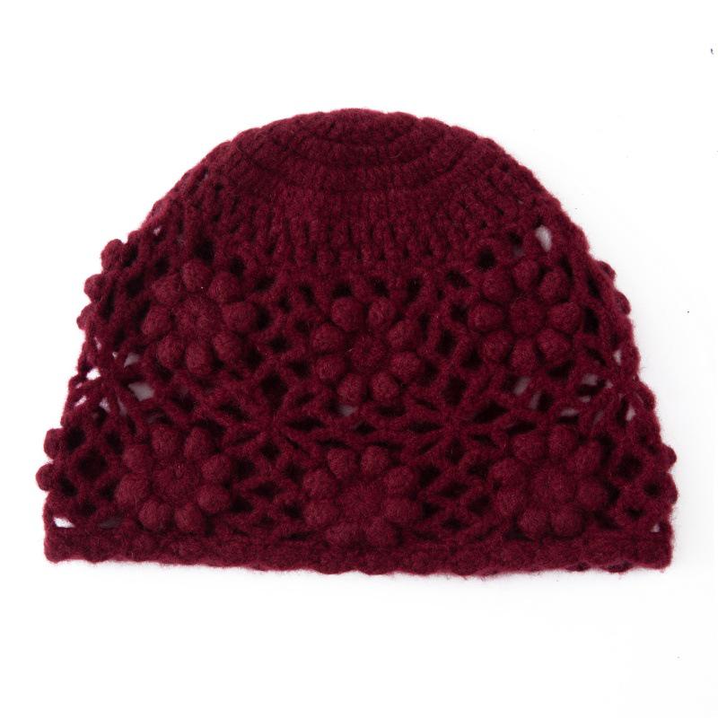 100% Pure Cashmere Japanese Retro Crochet Hat - Women s Autumn/Winter Collection One Size вино красного